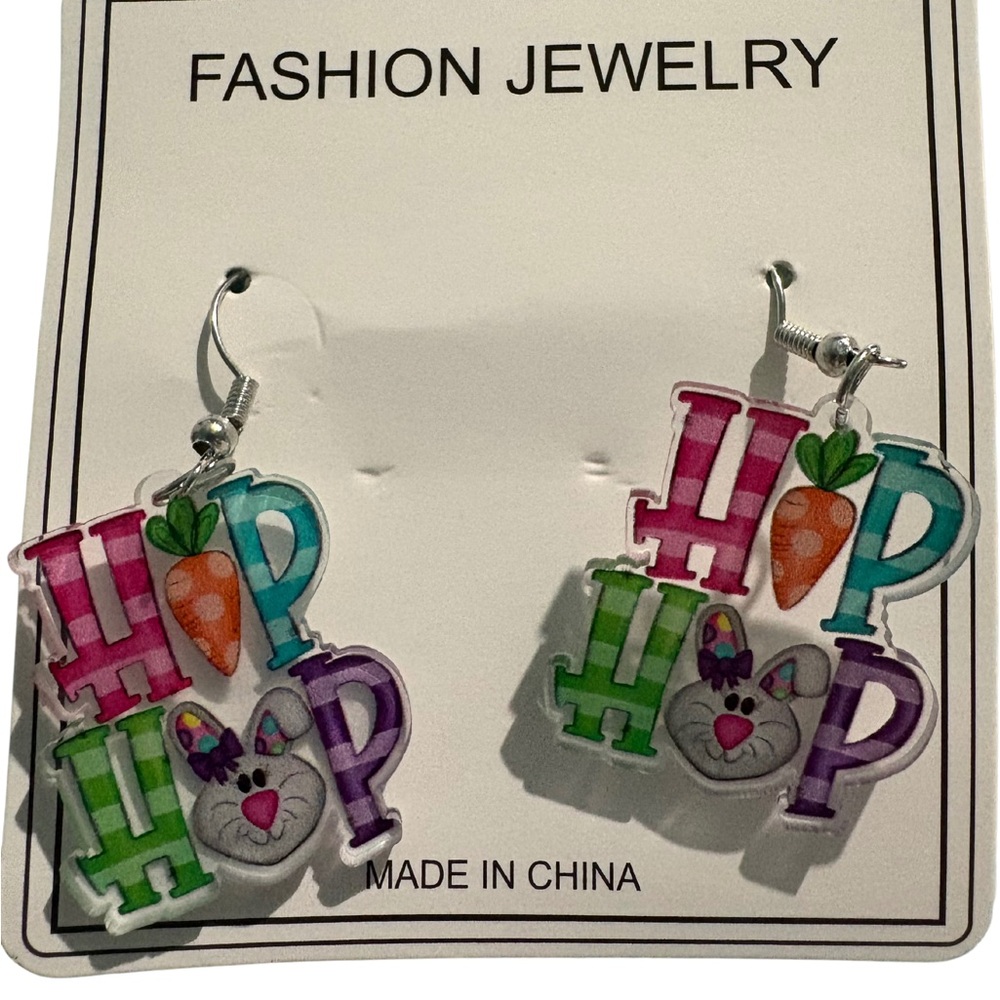 Vibrant, Colorful Easter Bunny Hip Hop Earrings - Picture 1 of 1